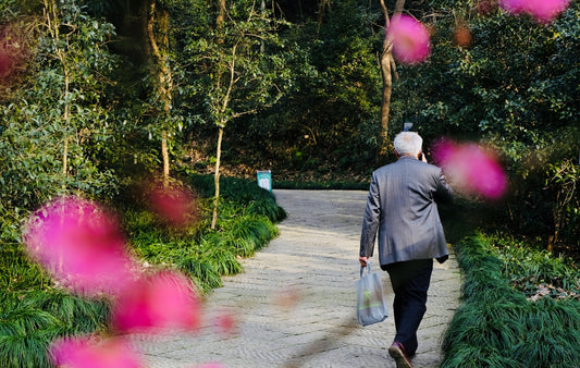 man walking along pathway