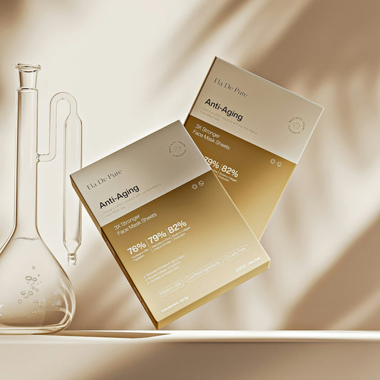 Anti-aging face sheet masks are showcased.
