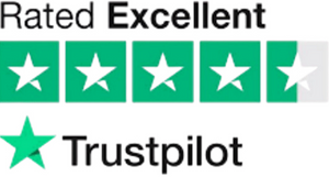 Trustpilot logo with five green stars and 'Rated Excellent' text.